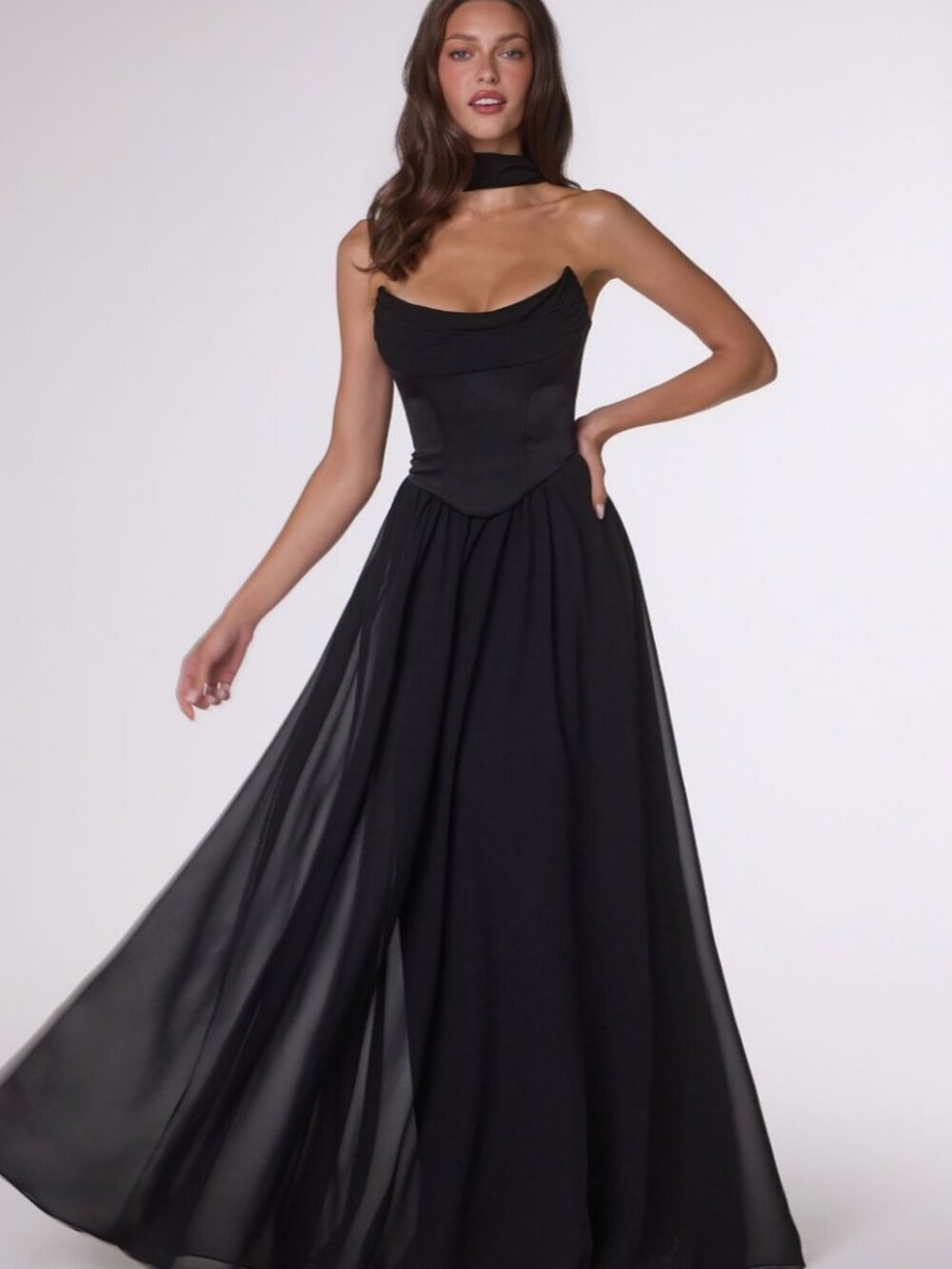 New Jade A-Line Lightweight Chiffon Bridesmaid Dress w/ Matching Scarf CD T741